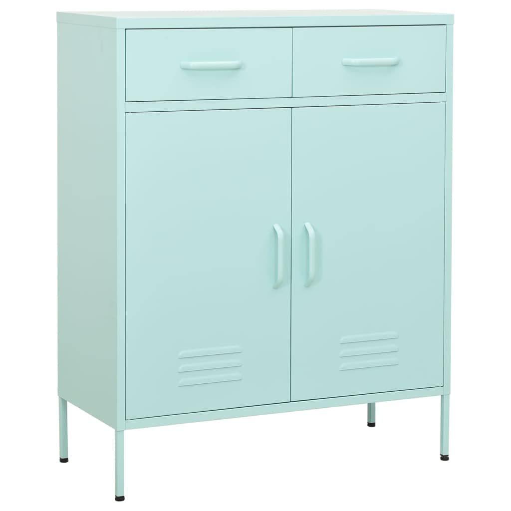 vidaXL Steel Storage Cabinet, Versatile Organizer with 2 Doors, 2 Fully Extendable Drawers with 3 Sections ballbearing Runners, Adjustable Shelf - Mint