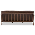 Baxton Studio Bianca Mid-Century Modern Walnut Wood Dark Brown Distressed Faux Leather 3-Seater Sofa/Mid-Century/Dark Brown/Walnut Brown/Faux Leather/Rubber Wood