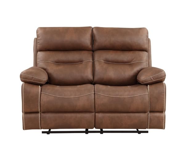 Steve Silver Furniture Rudger Upholstered Manual Reclining Loveseat, Microsuede, Effortless Reclining, Contrasting Baseball Stitching, Transitional, Living Room, 37.5&quot; D x 61.5&quot; W x 41&quot; H, Brown