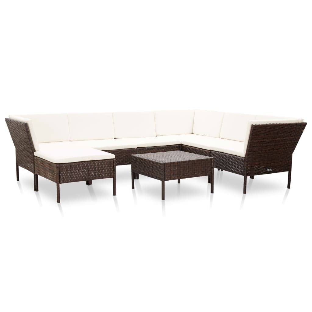 vidaXL Patio Furniture Set 8 Piece, Wicker Conversation Set with Cushions, Outdoor Patio Chair for Poorside Garden Balcony, Poly Rattan Brown