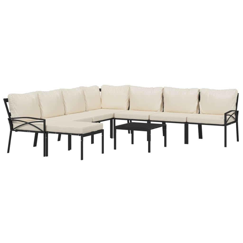 vidaXL Patio Lounge Set: Industrial-Design Outdoor Furniture with Firm Steel Construction, Comfortable Sand Cushions, Versatile Square Tabletop & Easy Assembly - Set of 9