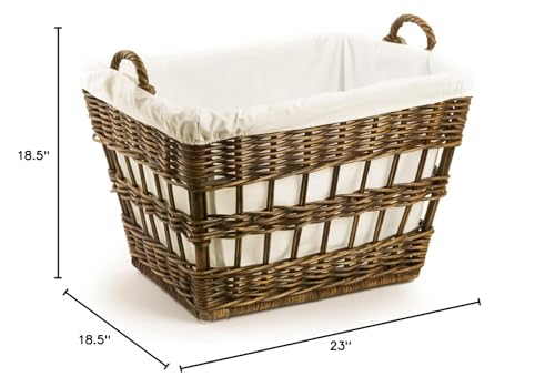 The Basket Lady Wicker French Laundry Basket, 23 In L X 18.5 In W X 18.5 In H, Antique Walnut Brown