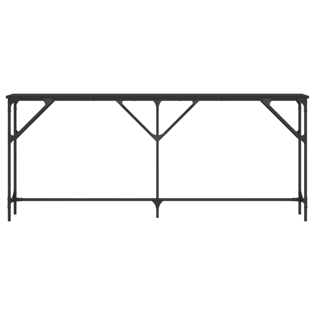 vidaXL Console Table with Metal Frame and Engineered Wood, Black, Rectangular Hallway Table for Living Room, Adjustable Feet