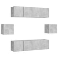 vidaXL TV Cabinet Set 6 Piece Home Indoor Hanging Wall-Mounted Stereo Plasma HiFi Cabinet TV Stand Unit Furniture Concrete Gray Engineered Wood
