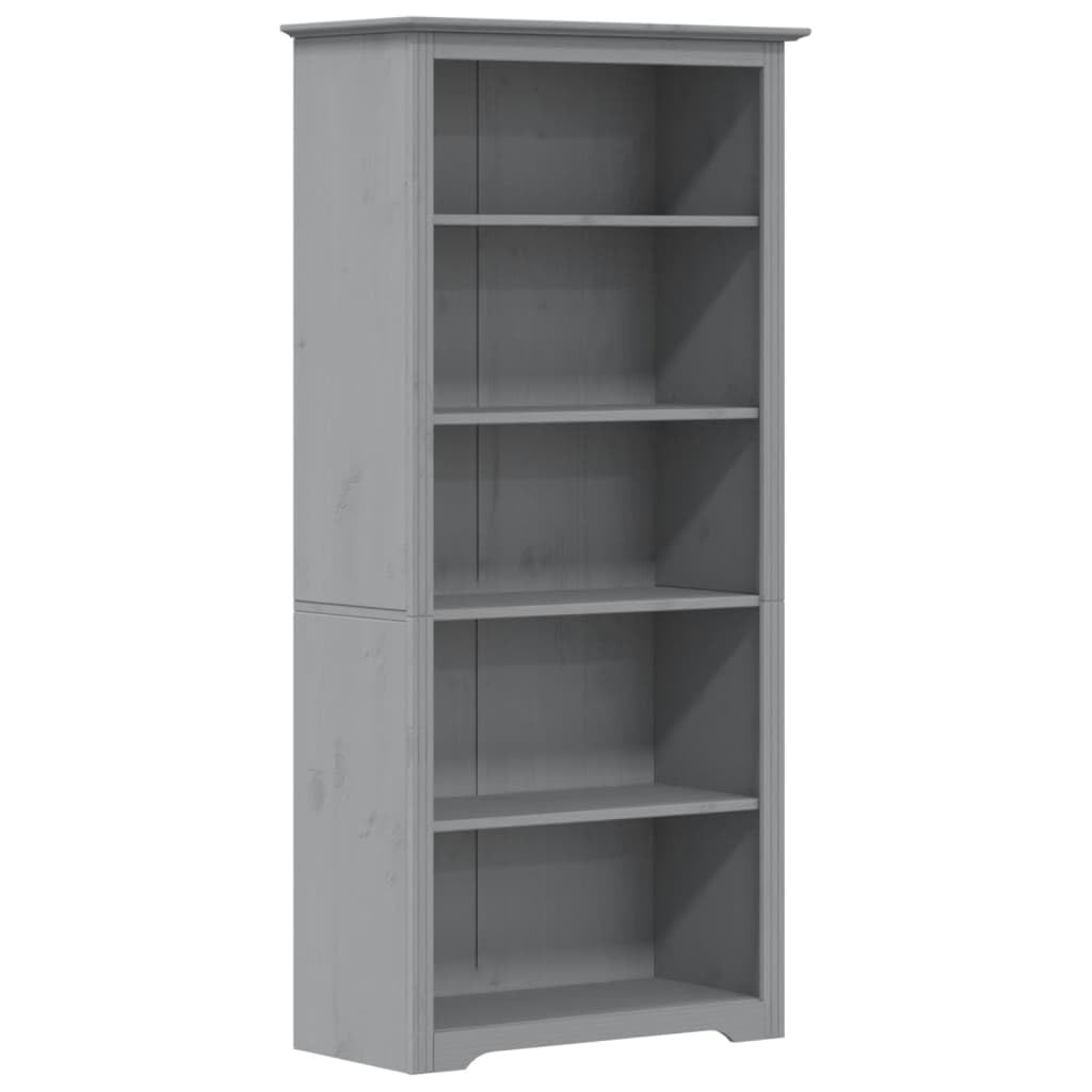 vidaXL Bookcase, Bookshelf for Living Room Office, Storage Cabinet with Doors and Shelves, Sideboard, Modern Style, BODO Grey Solid Wood Pine 5-Tier