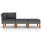 vidaXL 3-Piece Patio Lounge Set/Joyful Gray Poly Rattan Sofa Set with Solid Eucalyptus Wood Legs/Comes with Comfortable, Washable Anthracite Cushions for Relaxation