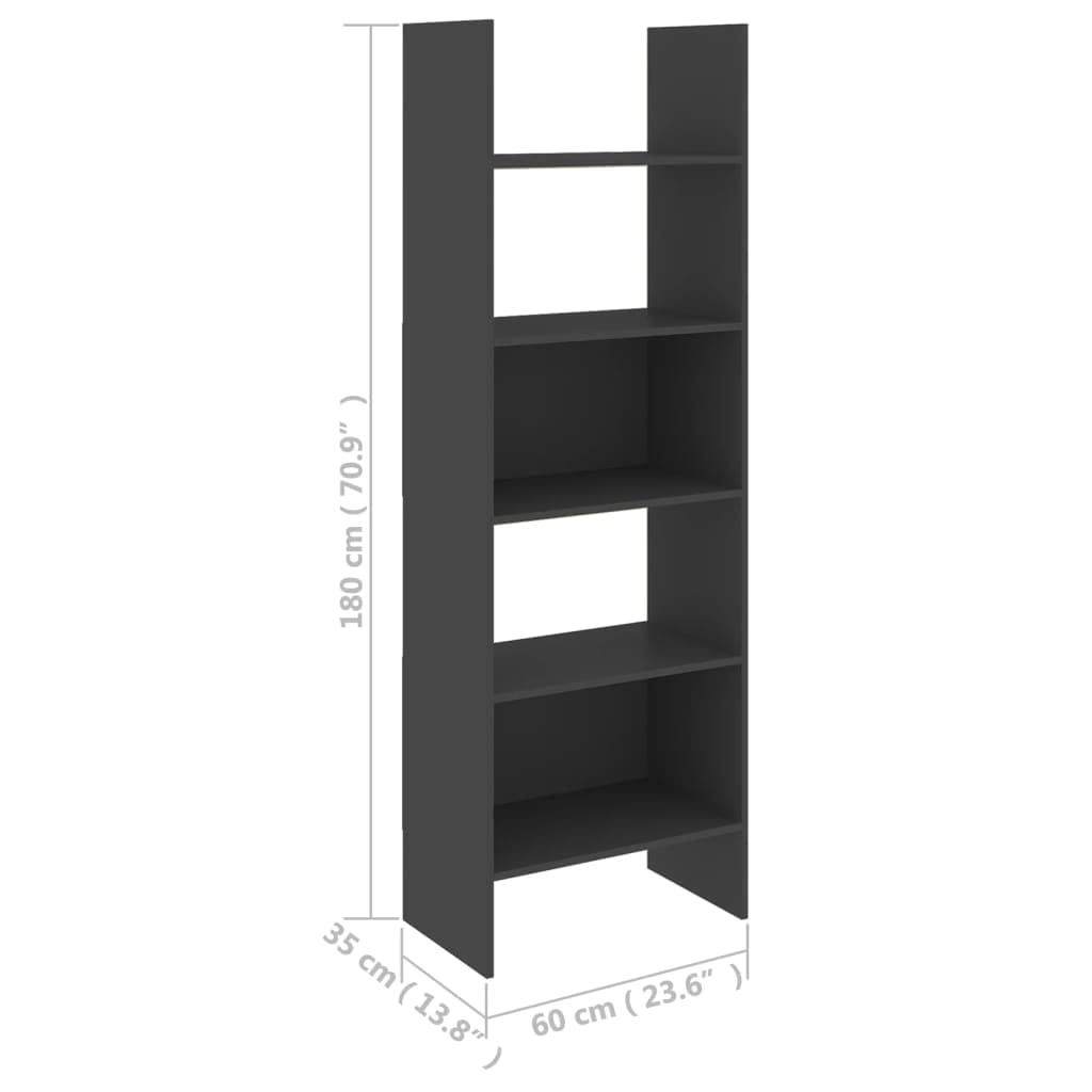vidaXL Book Cabinet Gray 23.6&quot;x13.8&quot;x70.9&quot; Chipboard