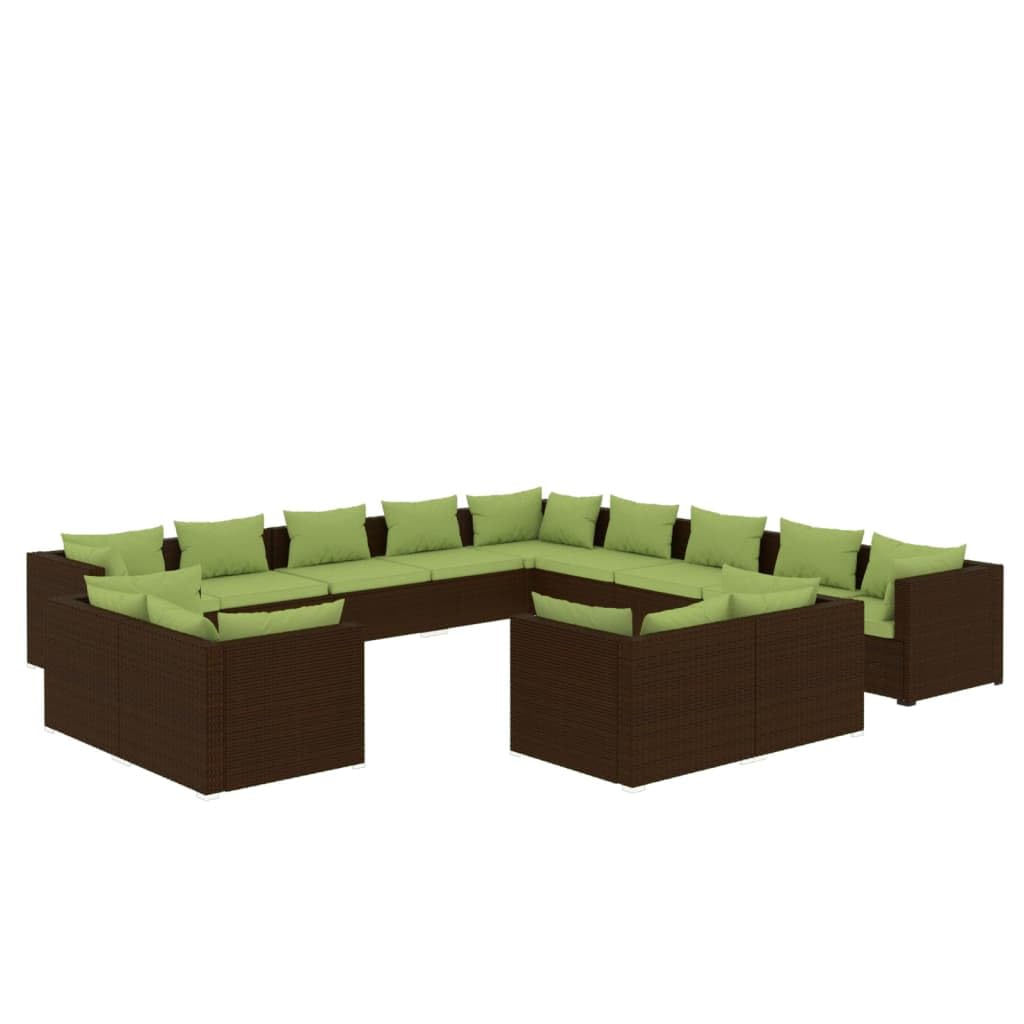 vidaXL Patio Lounge Set 13 Piece, Patio Furniture Set for Outside Garden, Sectional Sofa with Cushions, Corner Sofa, Brown Poly Rattan