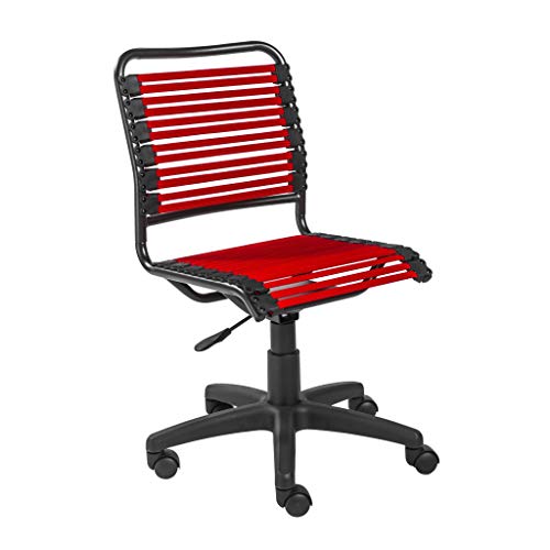 HomeRoots 18.12' X 24' X 37.21' Red Flat Bungie Cords Low Back Office Chair with Graphite Black Frame and Base