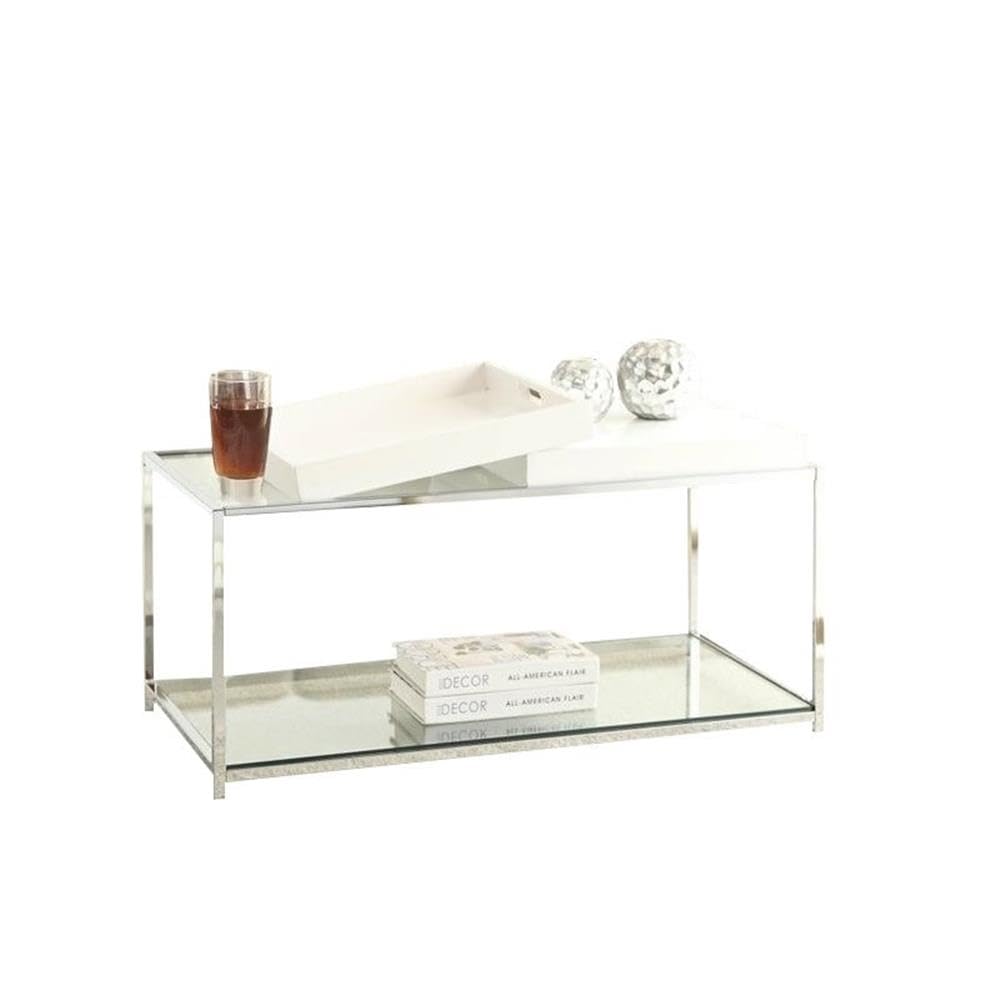 Convenience Concepts Palm Beach Coffee Table with Shelf and Removable Trays, White