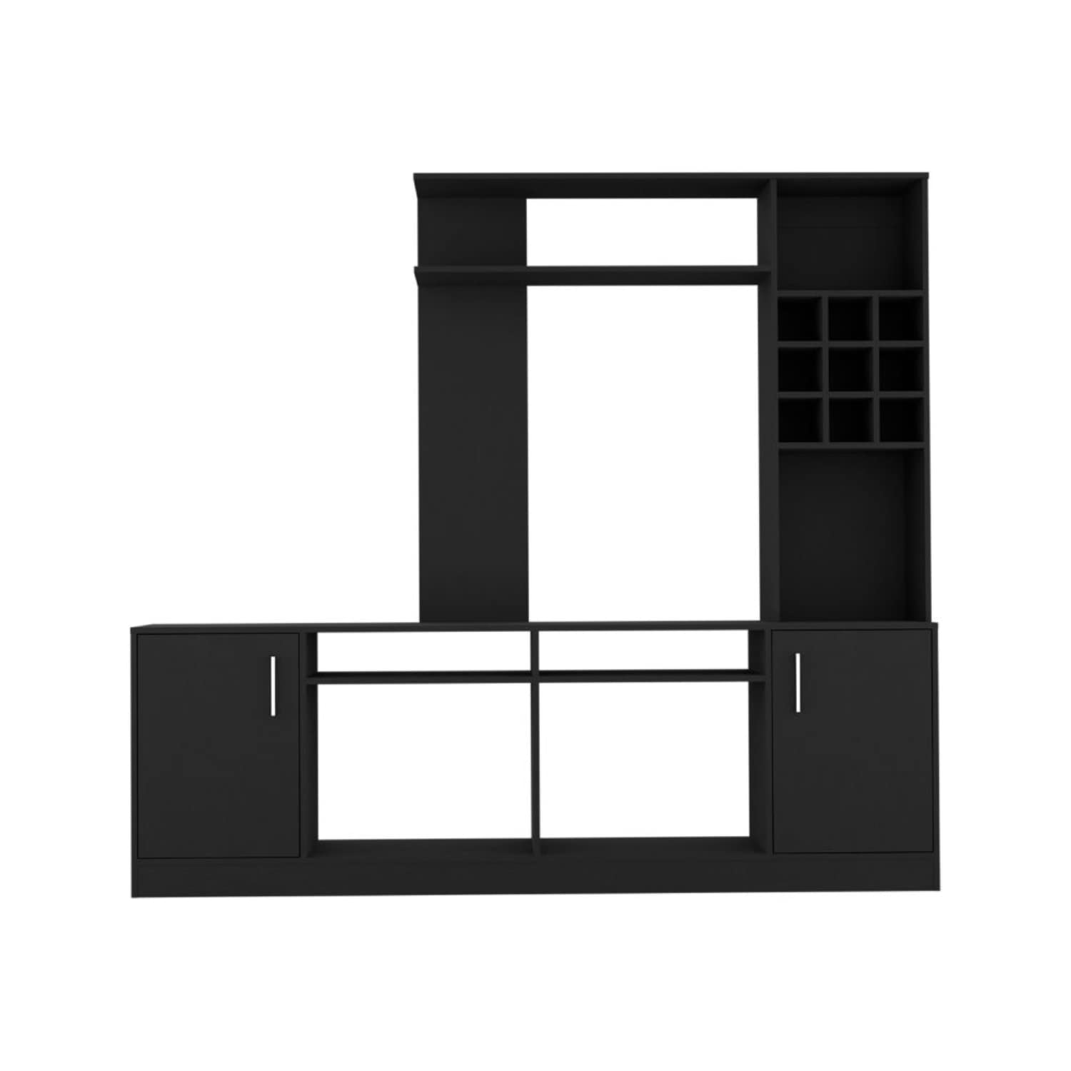 Depot E-Shop King Entertainment Center For Tvs Up 60&Quot; With 2 Cabinets, 7 External Shelves, And 6 Cubbies, Black