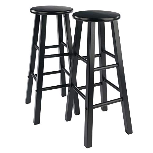 Ergode Wood Element Bar Stool Set - Sleek Black Finish, Solid Wood Construction, Versatile Design, 220lbs Weight Capacity, 8 Crossbars for Stability, Compact Size, Easy Assembly - 2-Pc Set