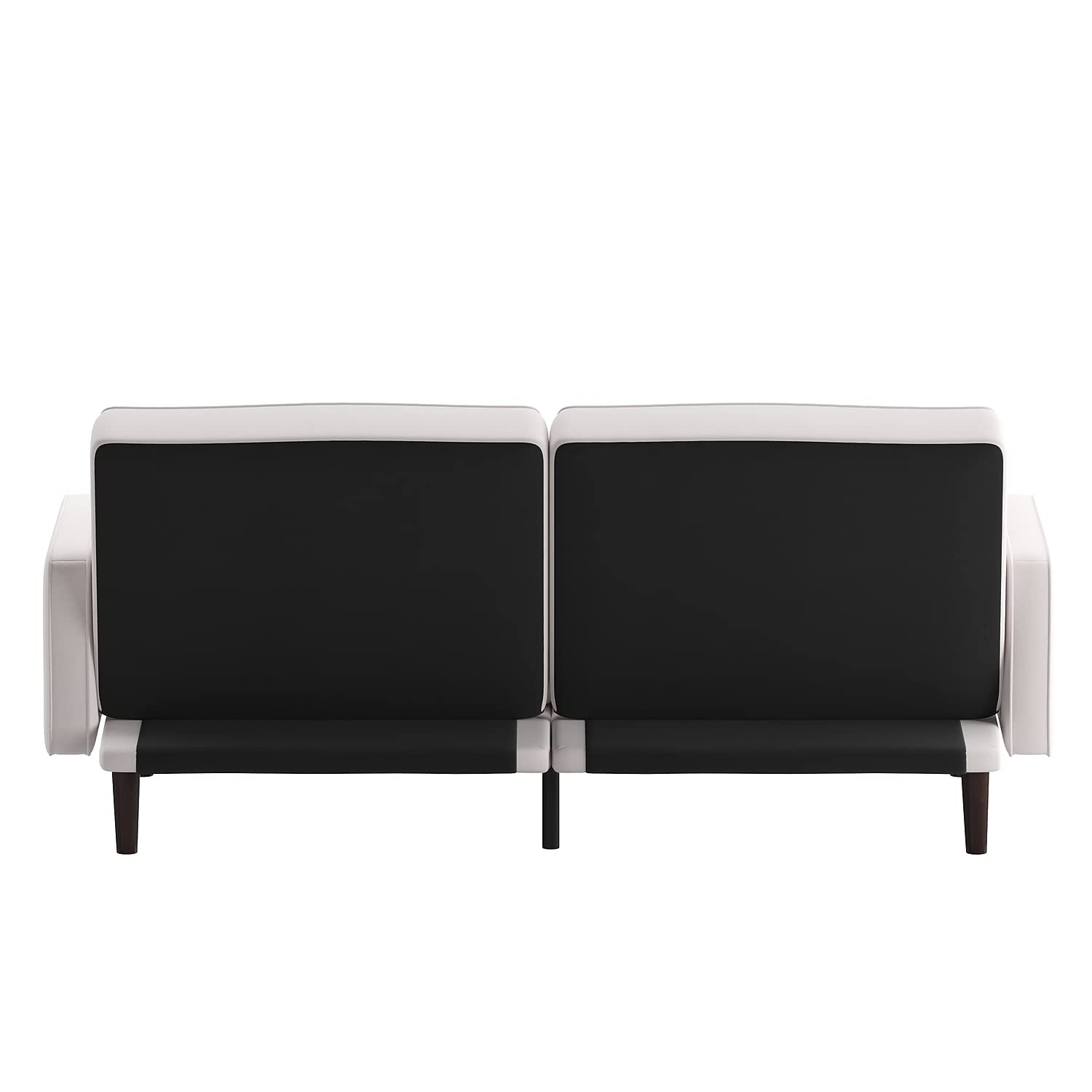 Flash Furniture Delphine Convertible Split Back Sofa Futon - Gray Faux Linen Upholstery - Solid Wood Legs - Curved Armrests - Sleeper Couch For Small Spaces,Grey