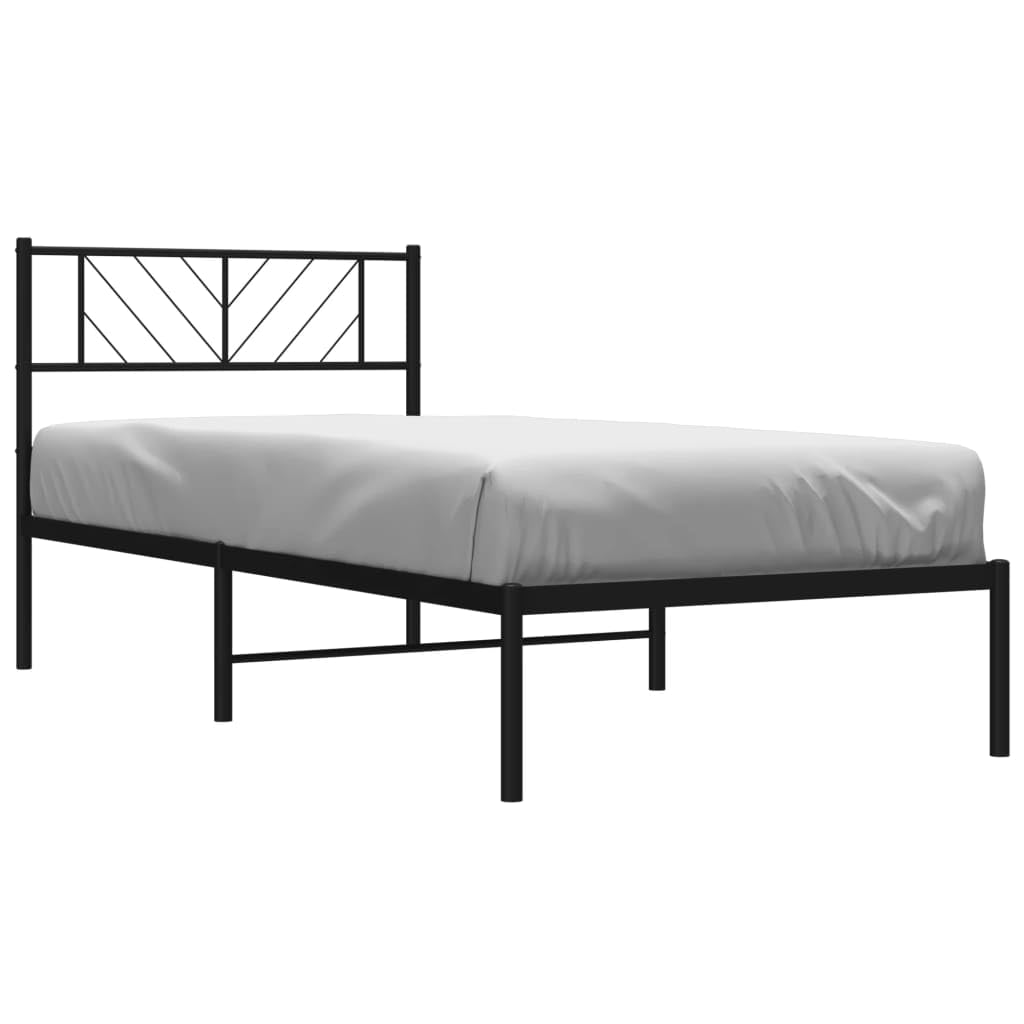 vidaXL Steel Metal Bed Frame with Headboard, Single Bed with Underneath Storage Space and Excellent Support, Classic Design in Black – Mattress not Included