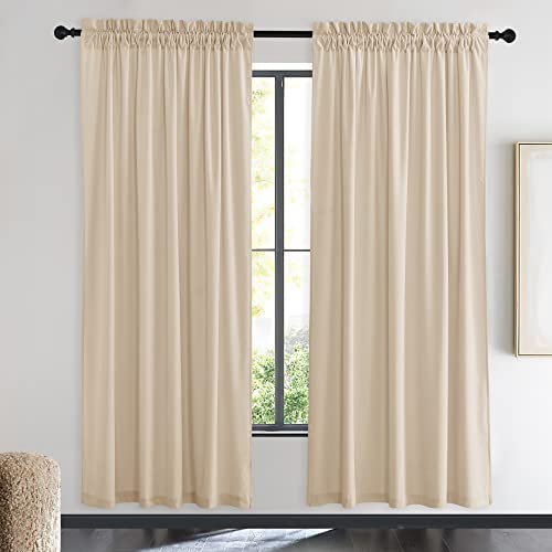Nicetown Beige Velvet Curtains 72 Inches 2 Panels Set, Thermal Insulated Heavy Matt Rod Pocket Room Darkening Drapes, Privacy Pr