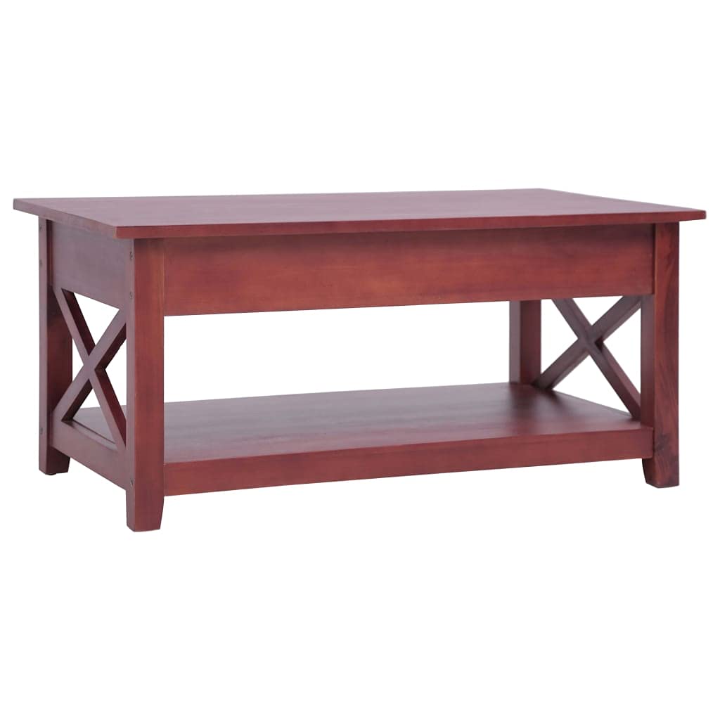 vidaXL Solid Mahogany Wood Coffee Table with 2 Drawers and Shelf, Brown Lacquer Finish, Classic Design, Sturdy Frame, Ideal Living Room Furniture
