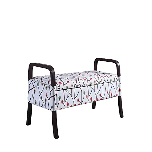 HomeRoots Red/White Wood, Polyurethane Foam: 97%, Polyester Fabric: 3% Modern Harvest Neutrals Wooden Storage Bench with Handles