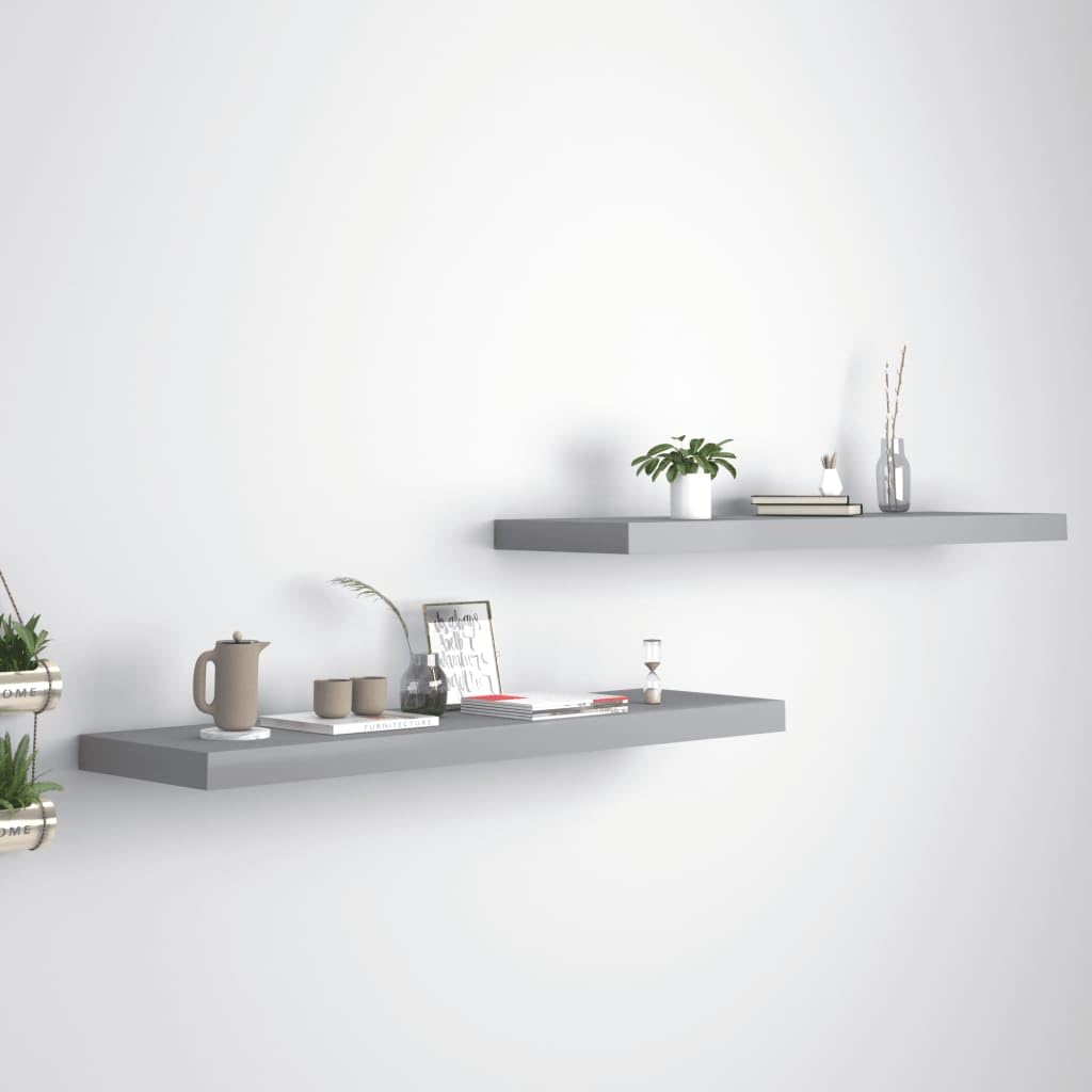 vidaXL Modern Floating Wall Shelves - Set of 2, Invisible Mounting System, Honeycomb MDF - Gray, Durable Metal Frame Construct - 35.4x9.3x1.5