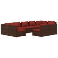 vidaXL Patio Lounge Set | Outdoor Furniture | Brown Poly Rattan | 9 Piece Set with Cushions | Modular Design | Water-Resistant | Comfortable Seating | Durable Steel Frame