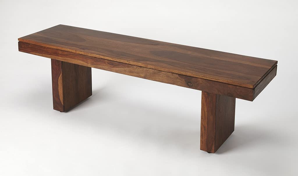 HomeRoots Dark Brown Sheesham Wood Solids Modern Chunky Solid Wood Bench