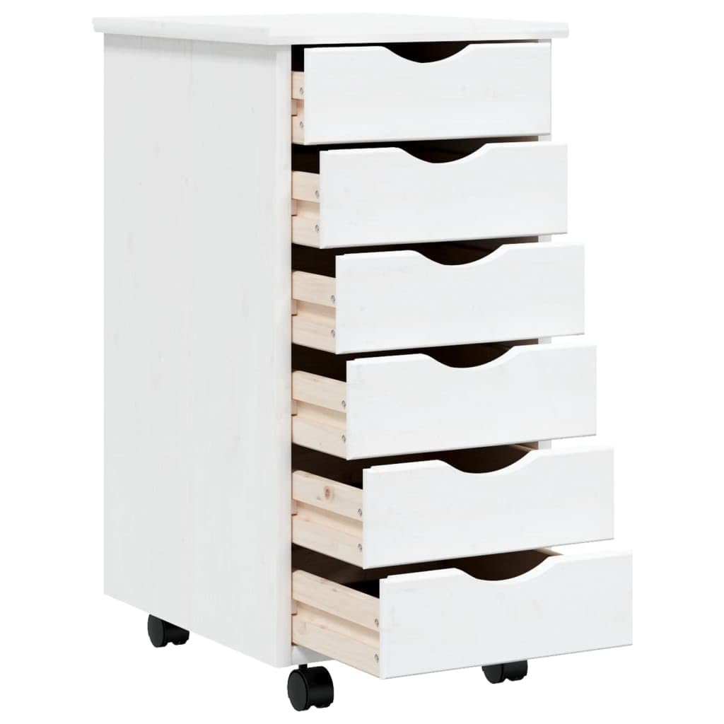 vidaXL MOSS 6-Drawer Chest, Solid Pine Wood Mobile File Cabinet, Storage Cabinet on Wheels, Chest of Drawers for Home Office, Easy Assembly & Maintenance, 13.4&quot;x15.4&quot;x25.8&quot;, White