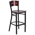 Flash Furniture HERCULES Series Black 4 Square Back Metal Restaurant Barstool - Mahogany Wood Back & Seat