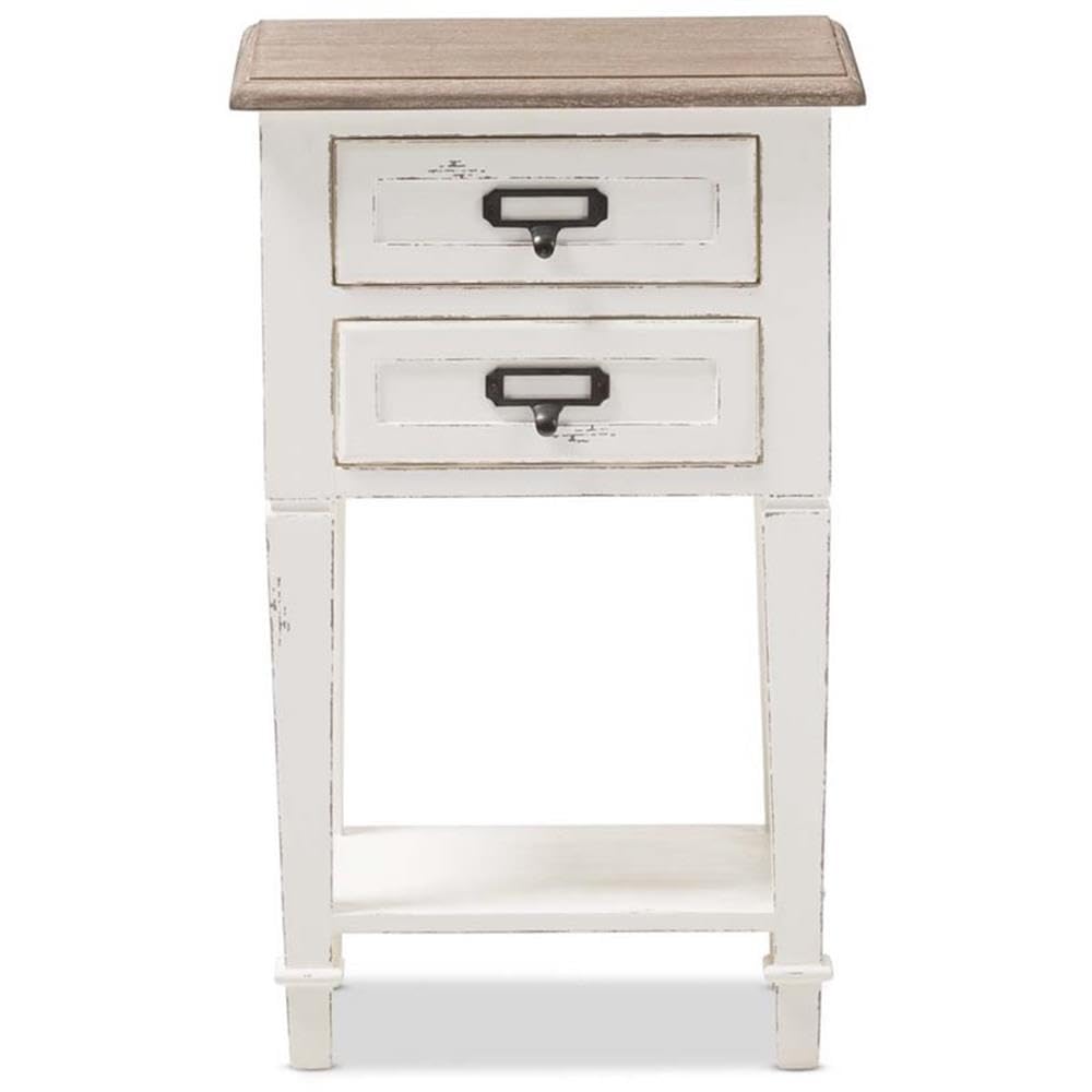 Baxton Studio Dauphine 15 3/4&quot; Wide Weathered Oak And White Side Table