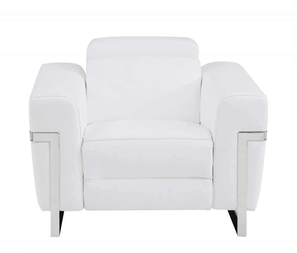 HomeRoots 482247 31 x 41.3 x 43 in. White Italian Leather Power Recliner Chair