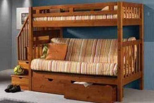 Donco Kids 200-Ttsh_300Bk_505-H Tall Mission Stairway Futon Bunk Bed With Dual Under Bed Drawer, Twin/Full, Honey