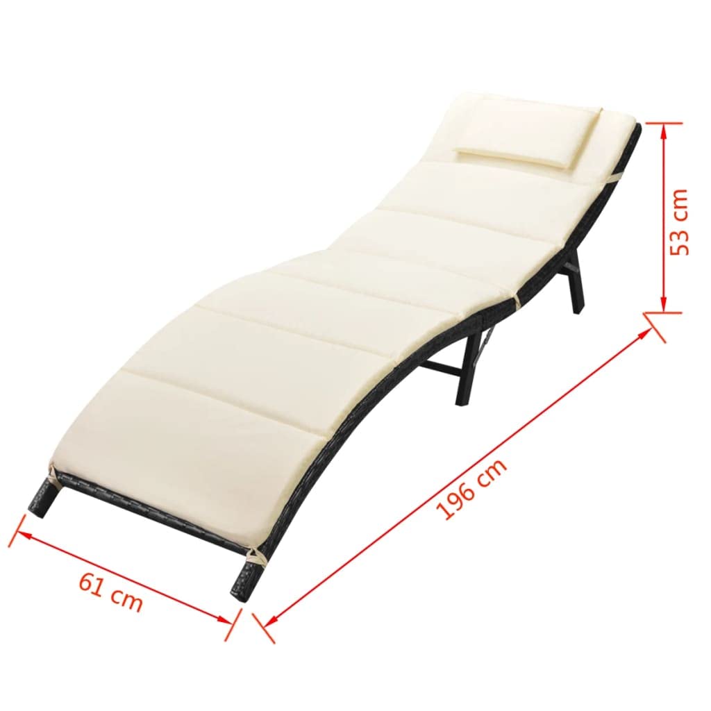 vidaXL Folding Sun Loungers 2 pcs with Table Poly Rattan Black