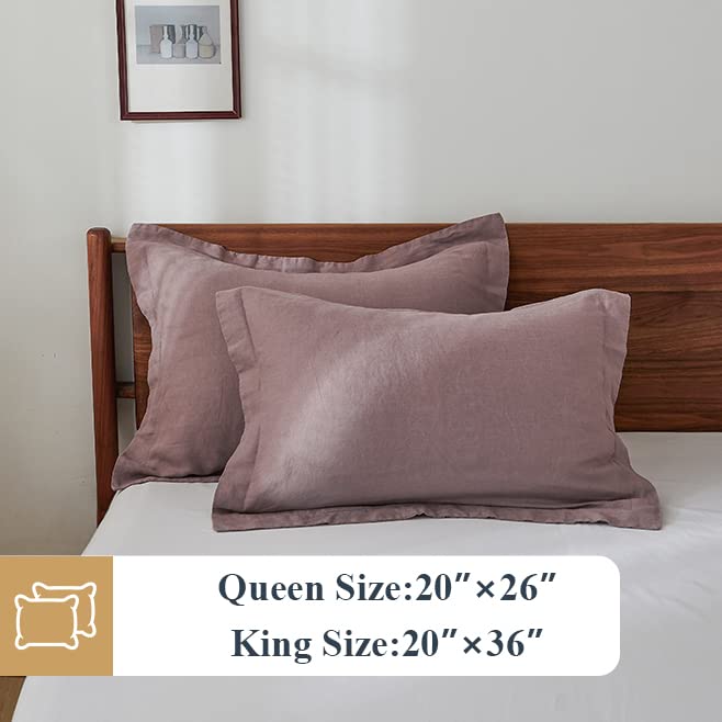 Simple&Opulence 100% Belgian Linen Pillow Shams -Set Of 2, King Size - Basic Style Breathable Pure Linen Suitable For Home - Soft And Durable With Envelope Closure (20''X 36'', Purple)