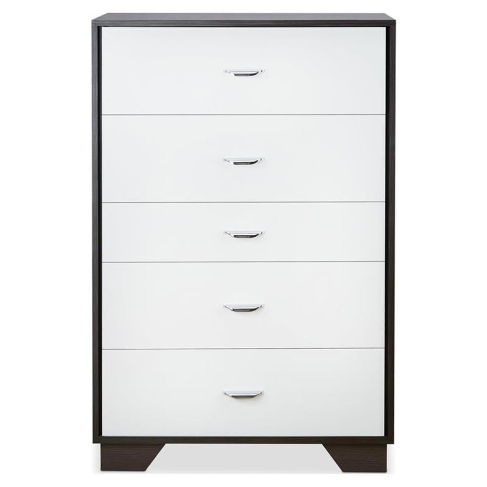 Acme Eloy Wooden Rectangular Chest with 5 Storage Drawers in White and Espresso