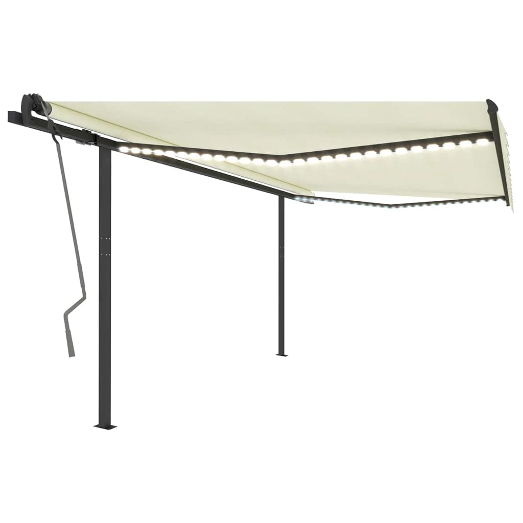 vidaXL Manual Retractable Patio Awning with LED Lights - Water and UV-Resistant Outdoor Shade with Adjustable Design, Made of High-Density Polyester, Cream, 13.1'x9.8