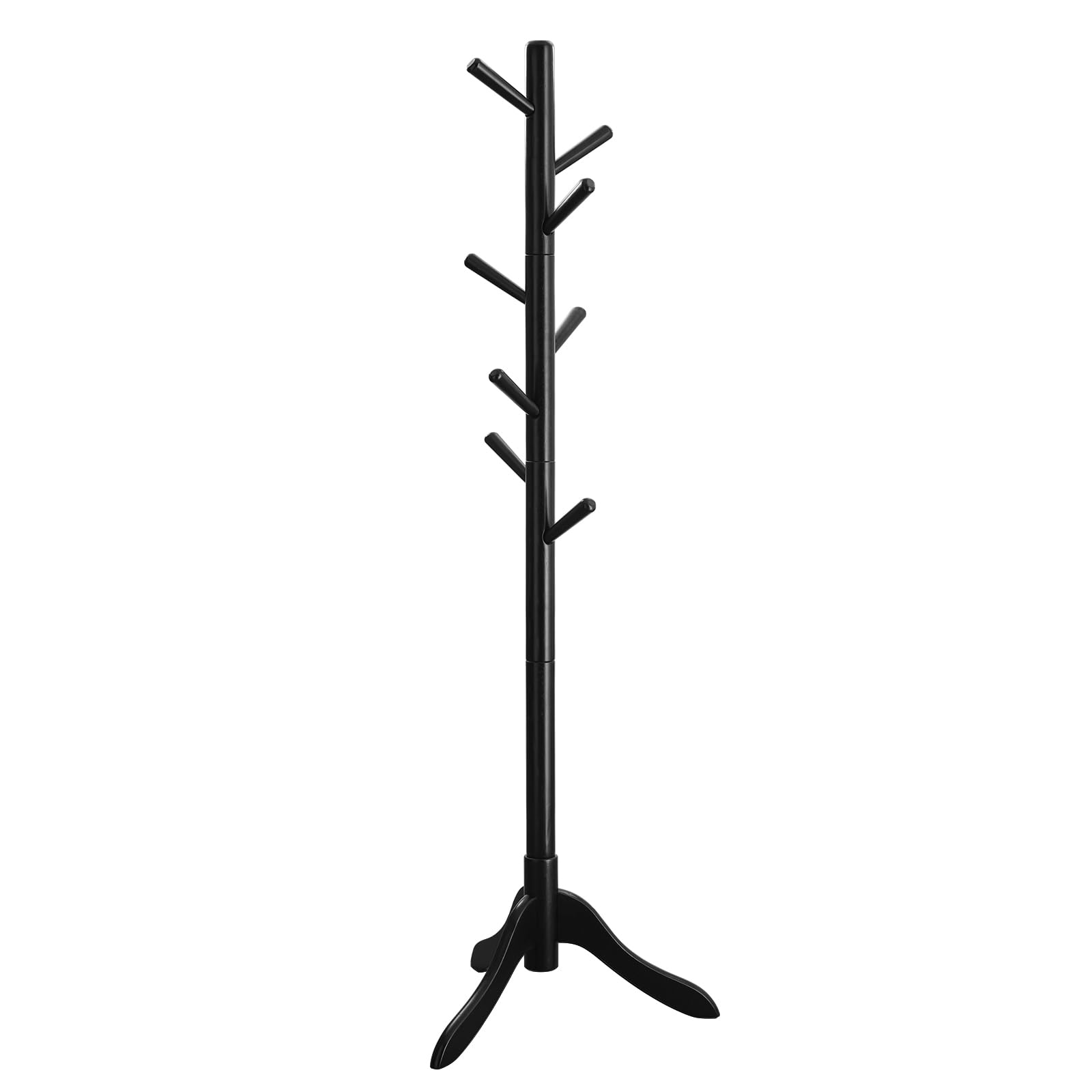Vasagle Solid Wood Coat Rack, Free Standing Coat Rack, Tree-Shaped Coat Rack With 8 Hooks, 3 Height Options, For Clothes, Hats, Bags, For Living Room, Bedroom, Home Office, Black Urcr001B01