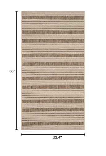 Safavieh Courtyard Collection Accent Rug - 2'7' X 5', Brown & Bone, Stripe Design, Non-Shedding & Easy Care, Indoor/Outdoor & Wa