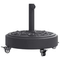 vidaXL Parasol Base with Wheels Round 59.5 lb - Black - Fits 1.5"/1.9" Umbrella Poles - Floral Pattern - Concrete/PE/Iron