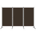 vidaXL 3-Panel Room Divider - Brown Fabric & Powder-Coated Iron Frame, Lightweight and Portable, Modern Room Partition for Bedrooms, Living Spaces, 102.4"x70.9"