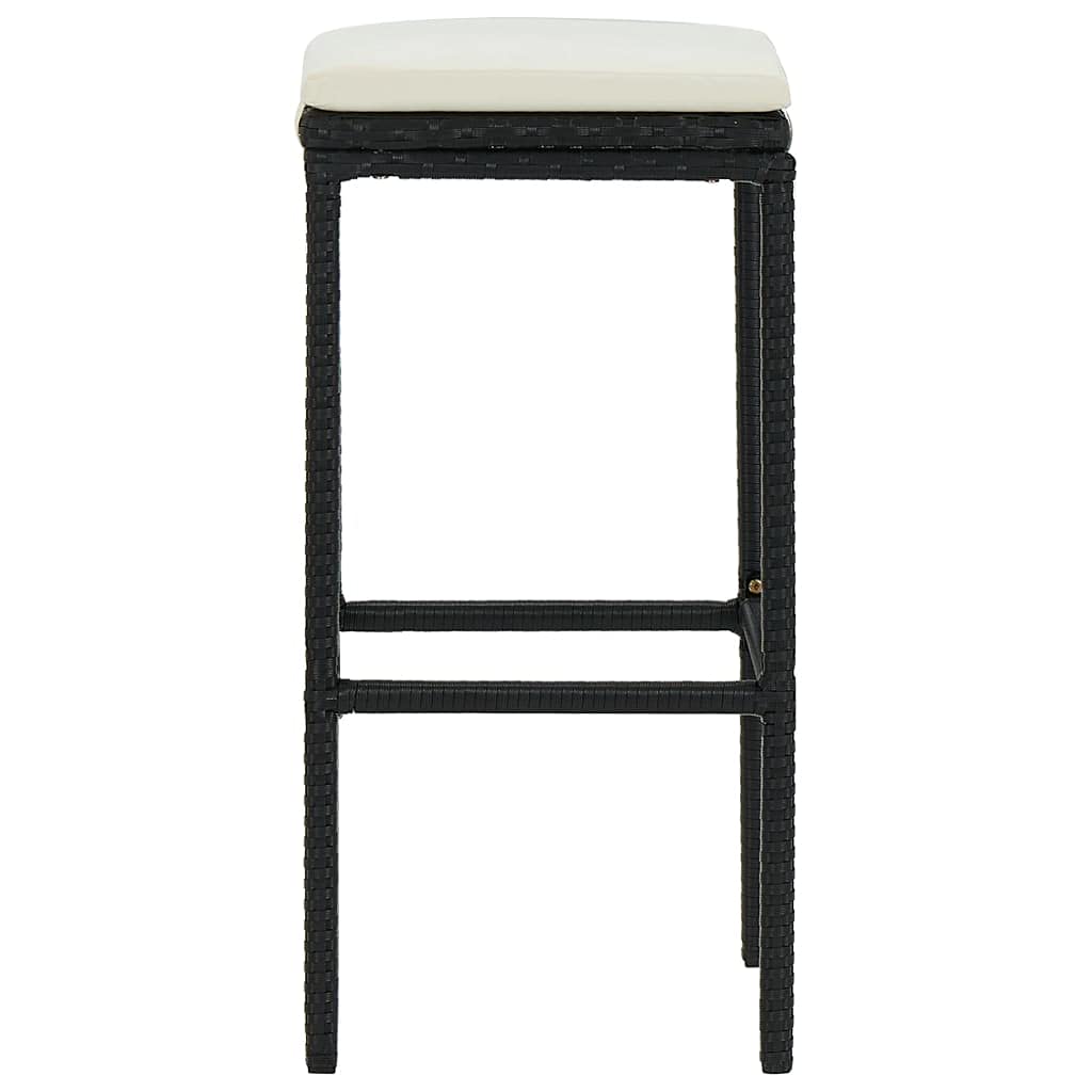 vidaXL Bar Stools with Cushions 4 pcs - Modern Style, Black Poly Rattan & Steel Frame, Weather Resistant, Comfortable Seat with Footrest, Easy Maintenance, Suitable for Indoor and Outdoor Use
