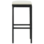 vidaXL Bar Stools with Cushions 4 pcs - Modern Style, Black Poly Rattan & Steel Frame, Weather Resistant, Comfortable Seat with Footrest, Easy Maintenance, Suitable for Indoor and Outdoor Use