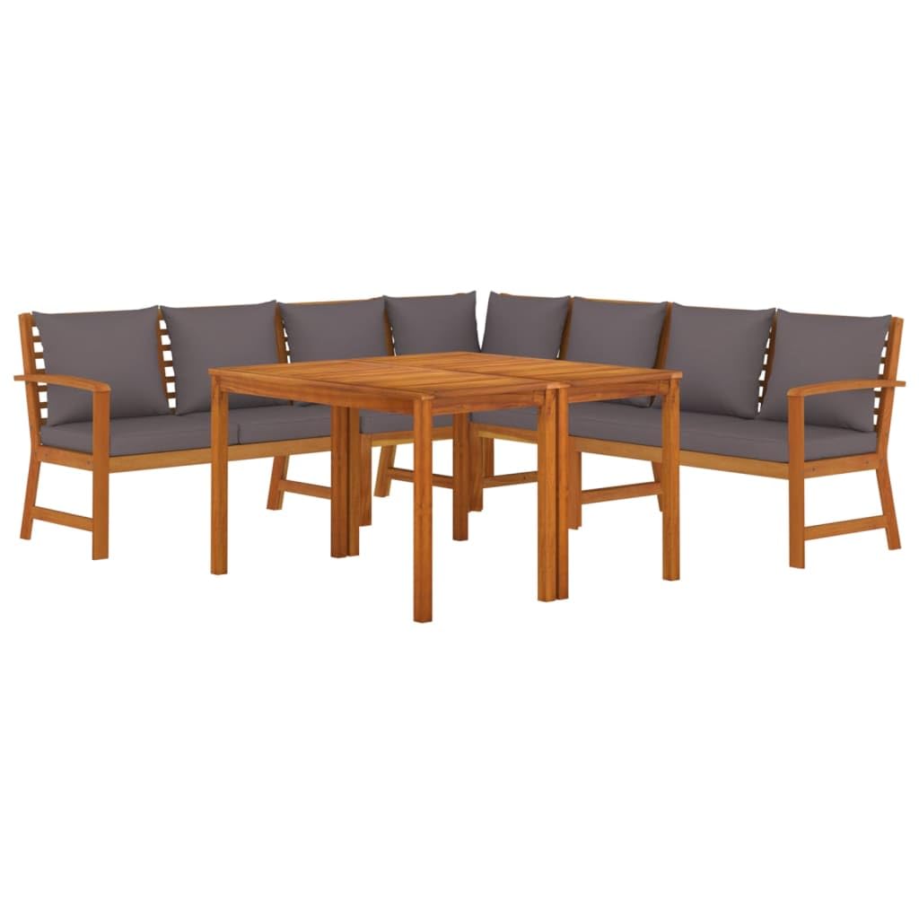 vidaXL Garden Dining Set with Cushions - 7 Piece Outdoor Patio Furniture, Solid Acacia Wood, Modular Design, Dark Gray Cushion Cover