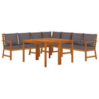 vidaXL Garden Dining Set with Cushions - 7 Piece Outdoor Patio Furniture, Solid Acacia Wood, Modular Design, Dark Gray Cushion Cover