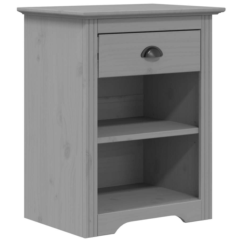 vidaXL BODO Bedside Cabinet in Gray - Timeless French Style Nightstand with Drawer and Open Compartments - Solid Pine Wood Construction - 20.9&quot;x15.2&quot;x26.4&quot;