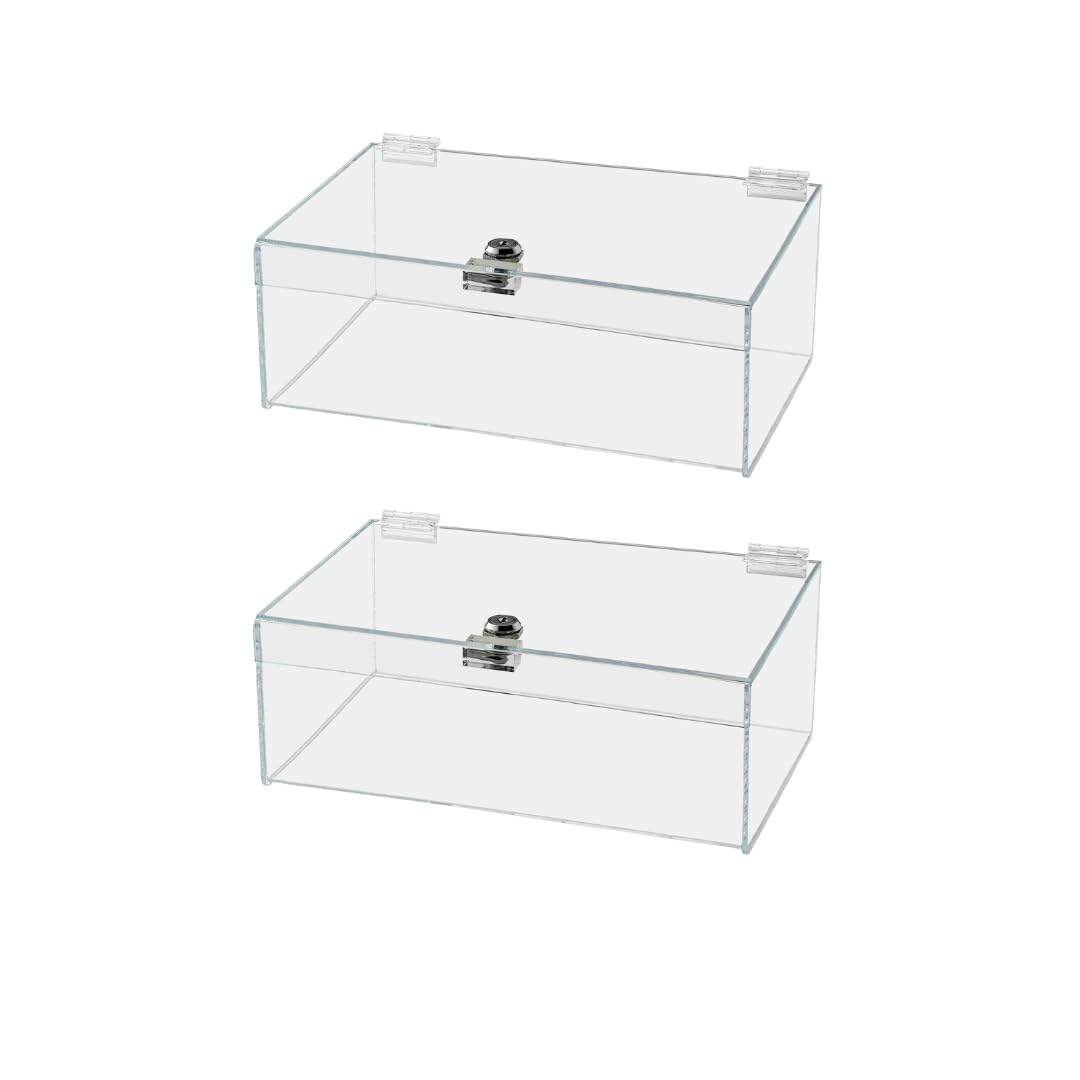 2 Pack Acrylic Locking Display Case With Keys 12' X 9' X 5' Clear Rectangular Countertop Tray With Lid For Artifacts Antiques