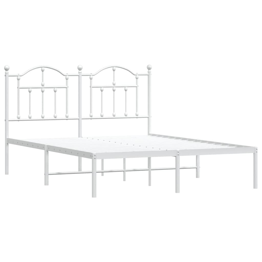 vidaXL Sturdy Powder-Coated Steel Metal Bed Frame with Headboard, 53.1&quot;x74.8&quot; White, Easy Assembly, Extra Under-Bed Storage Space