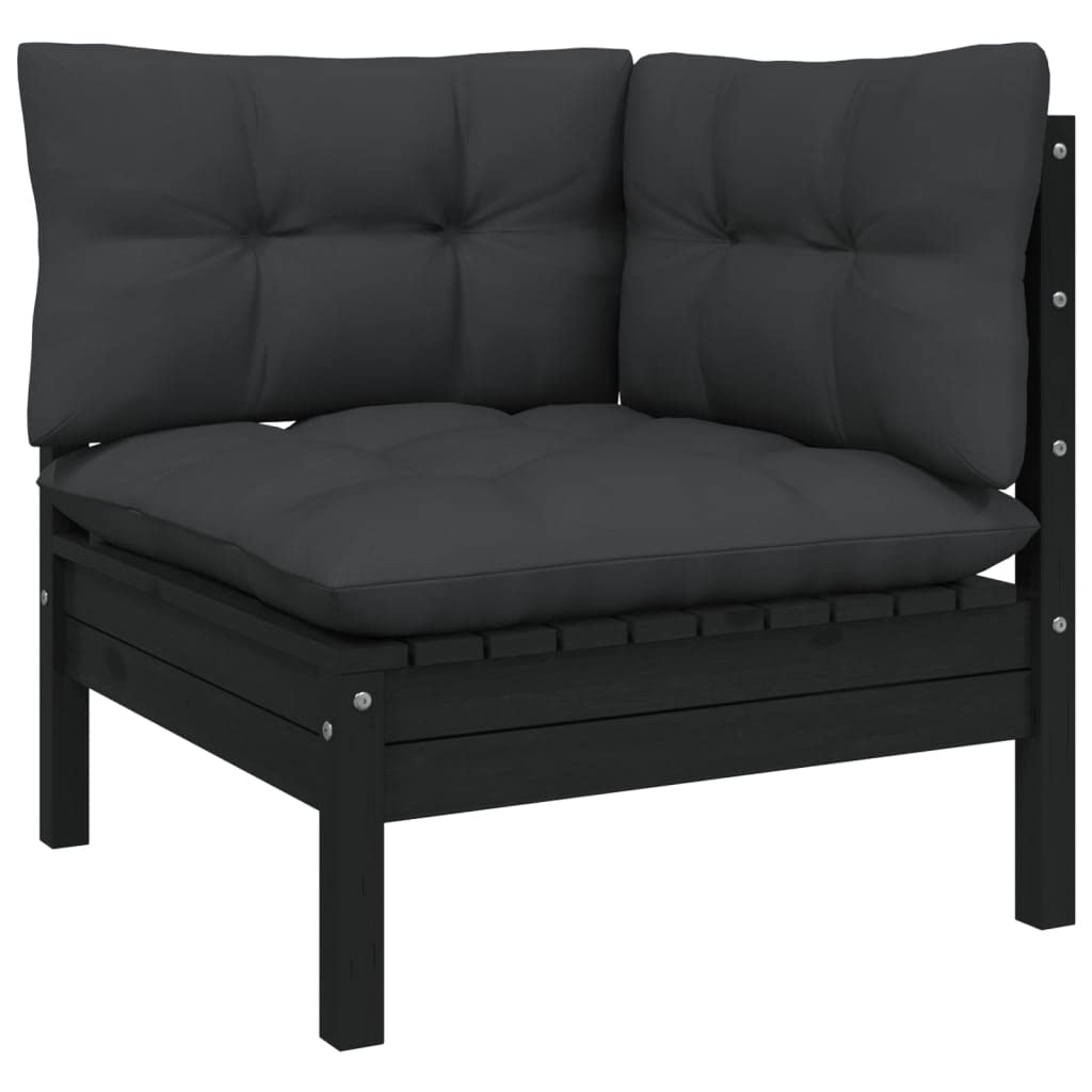 vidaXL Solid Pinewood Patio Lounge Set 7 Piece with Cushions Garden Outdoor Lawn Yard Terrace Balcony Wooden Seat Seating Furniture Black