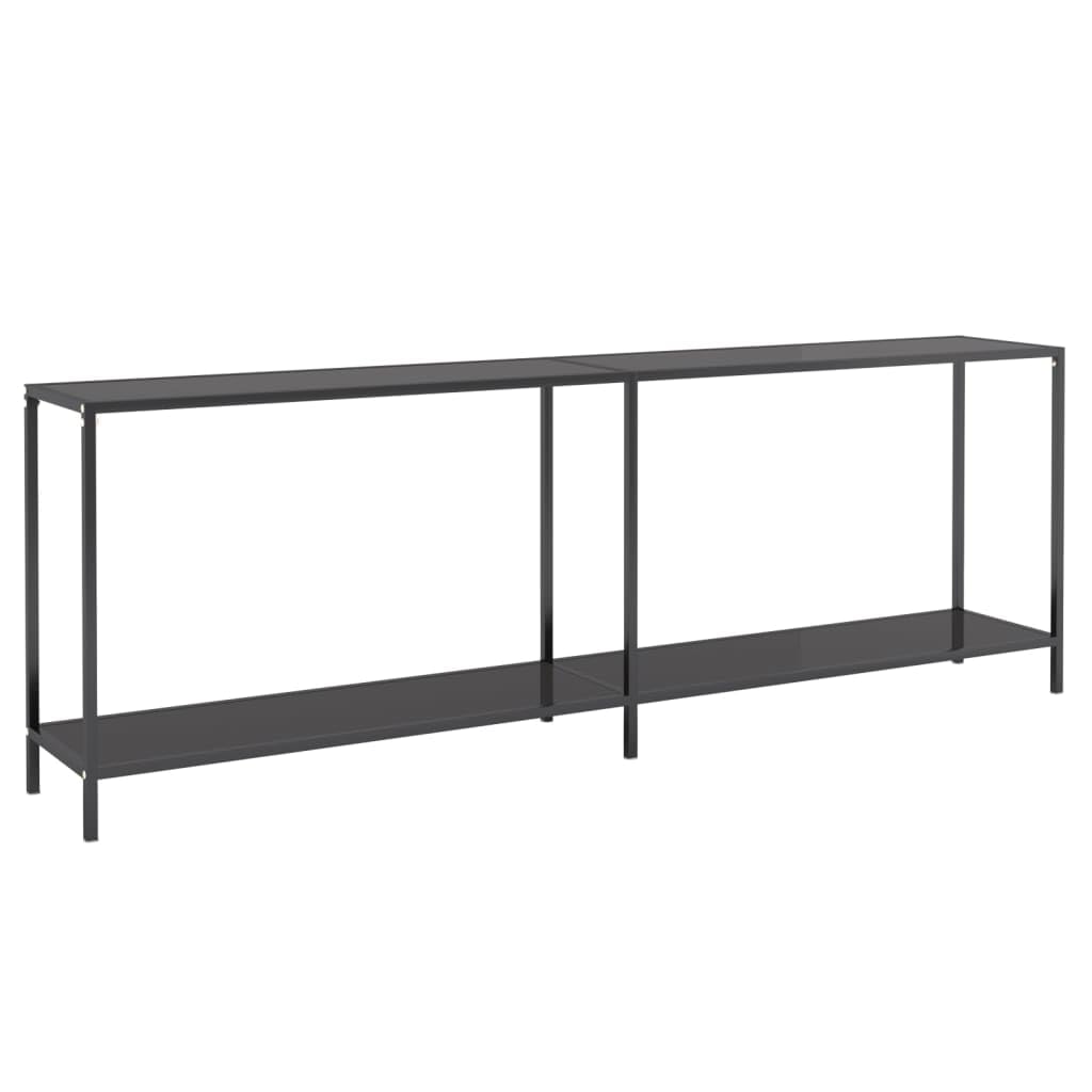 vidaXL Scandinavian Styled Tempered Glass and Powder-Coated Steel Console Table in Black with Extra Storage Shelf