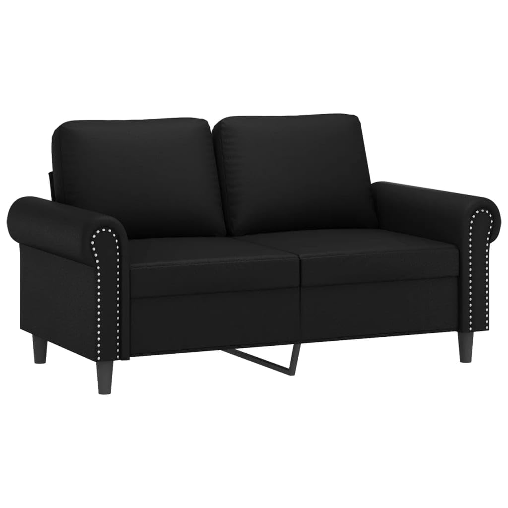vidaXL Black Faux Leather 3-Piece Sofa Set with Pillows and Footstool - Modern Comfortable Seating for Living Room or Lounge Area