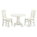 East West Furniture SHWE3-WHI-W 3 Piece Dining Room Table Set Contains a Round Kitchen Table with Pedestal and 2 Dining Chairs, 42x42 Inch, Linen White