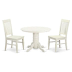East West Furniture SHWE3-WHI-W 3 Piece Dining Room Table Set Contains a Round Kitchen Table with Pedestal and 2 Dining Chairs, 42x42 Inch, Linen White