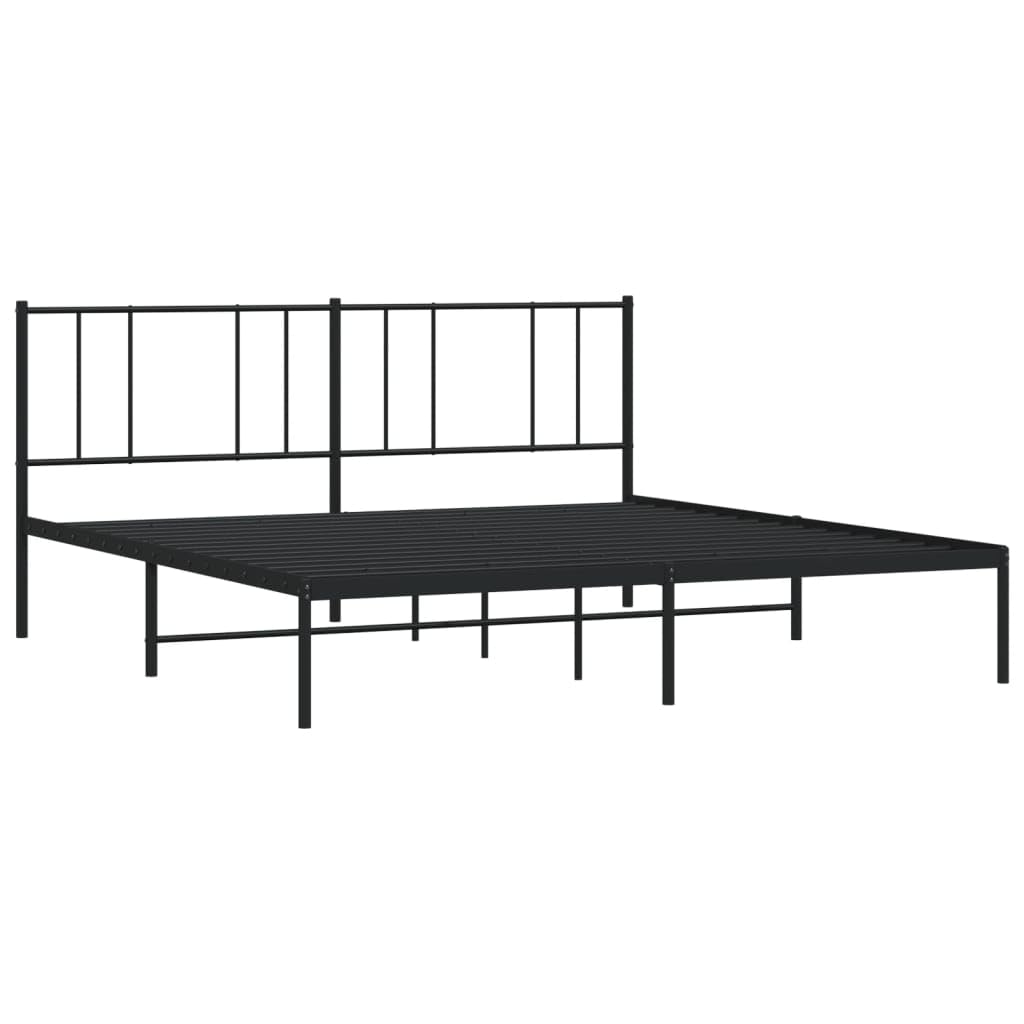 vidaXL Robust Metal Bed Frame, Powder-Coated Steel Construction, Black, 76"x79.9" Size, with Metal Slats & Centre Legs, Under Bed Storage, Headboard Included